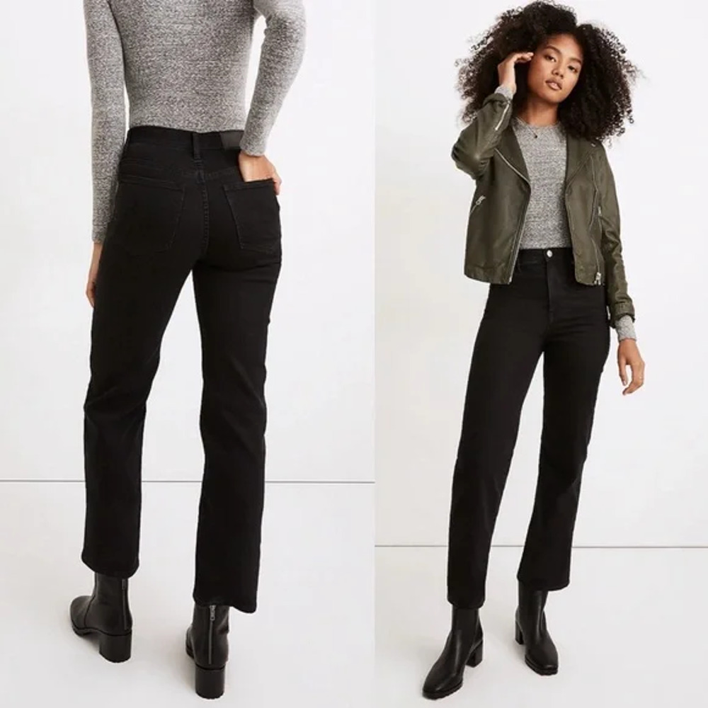 Madewell Slim Wide Leg Crop Jeans Size 24 Black Denim High Rise Lunar Wash